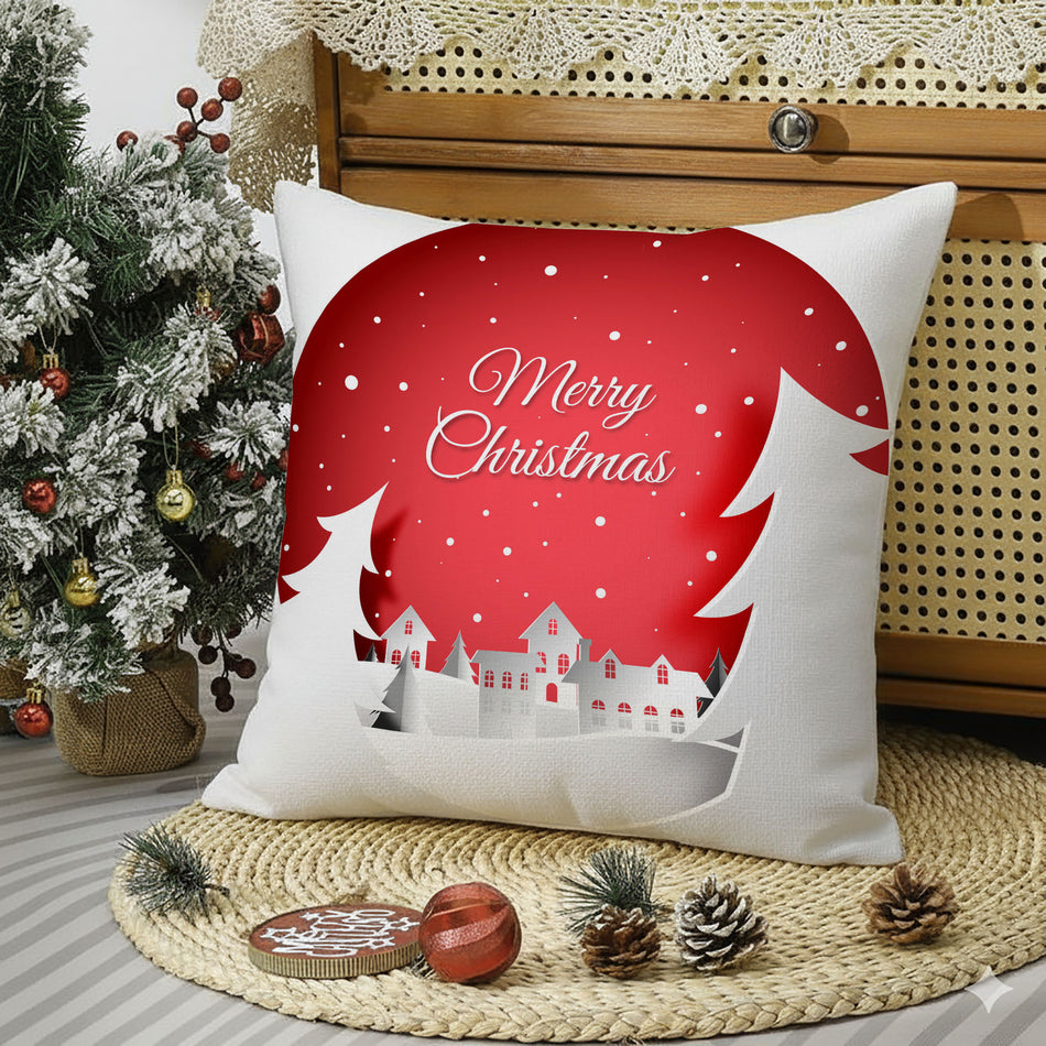 Merry Christmas Red Cushion Cover – 16x16 Inches