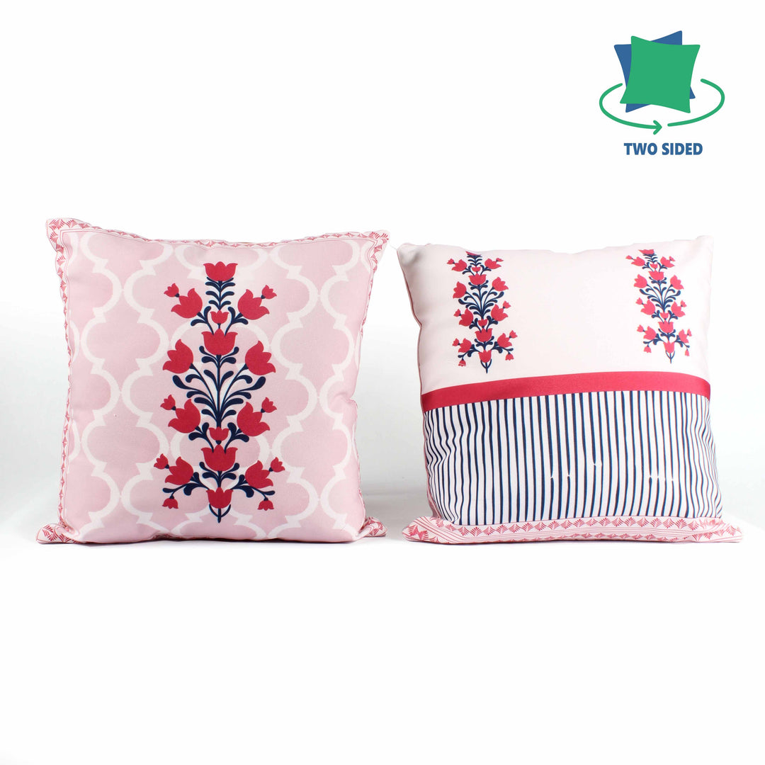 Both Side Block Print Summer Buds Cushion Cover Set of 2