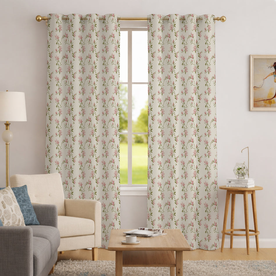 Rosebud Whispering Gardens Series Premium Heavy Satin 100% Blackout Curtains 7 Feet Long Set of 1 | Door Curtain 7 Feet x 4 Feet | Perfect for Home Decor
