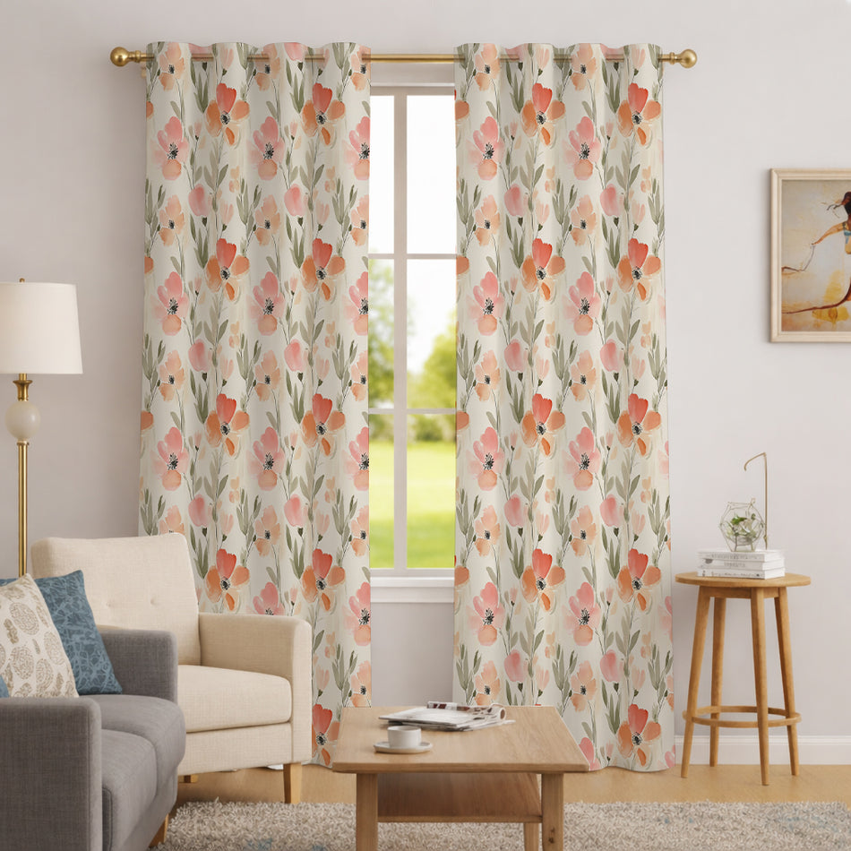 Poppy Whispering Gardens Series Premium Heavy Satin 100% Blackout Curtains 7 Feet Long Set of 1 | Door Curtain 7 Feet x 4 Feet | Perfect for Home Decor