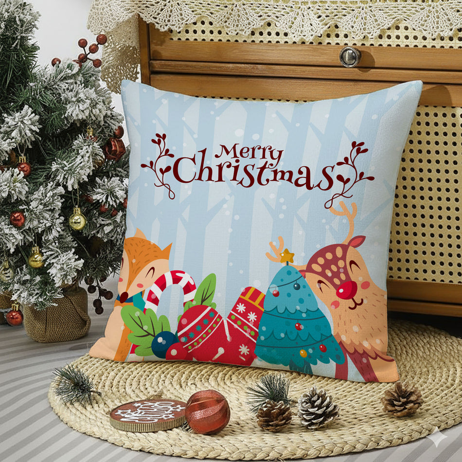 Cute Christmas Forest Friends Cushion Cover - 16x16 Inches