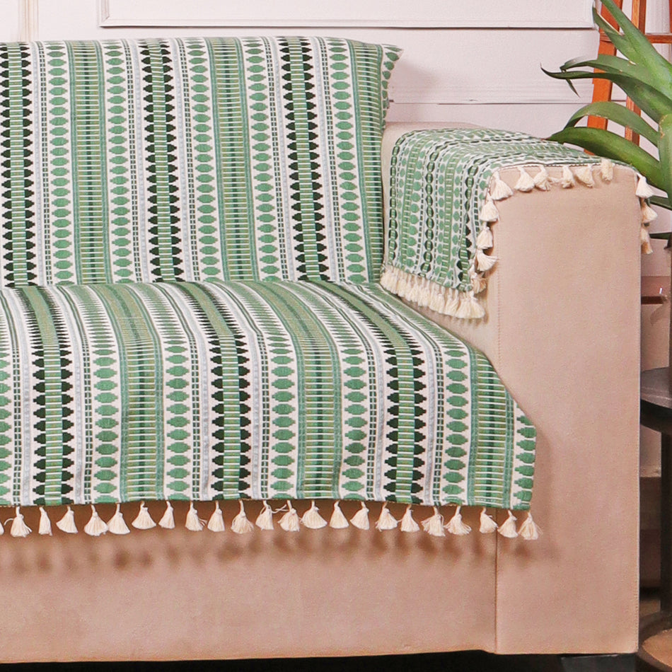 Striped Sofa Cover Featuring Green and Blue for Modern Living Room