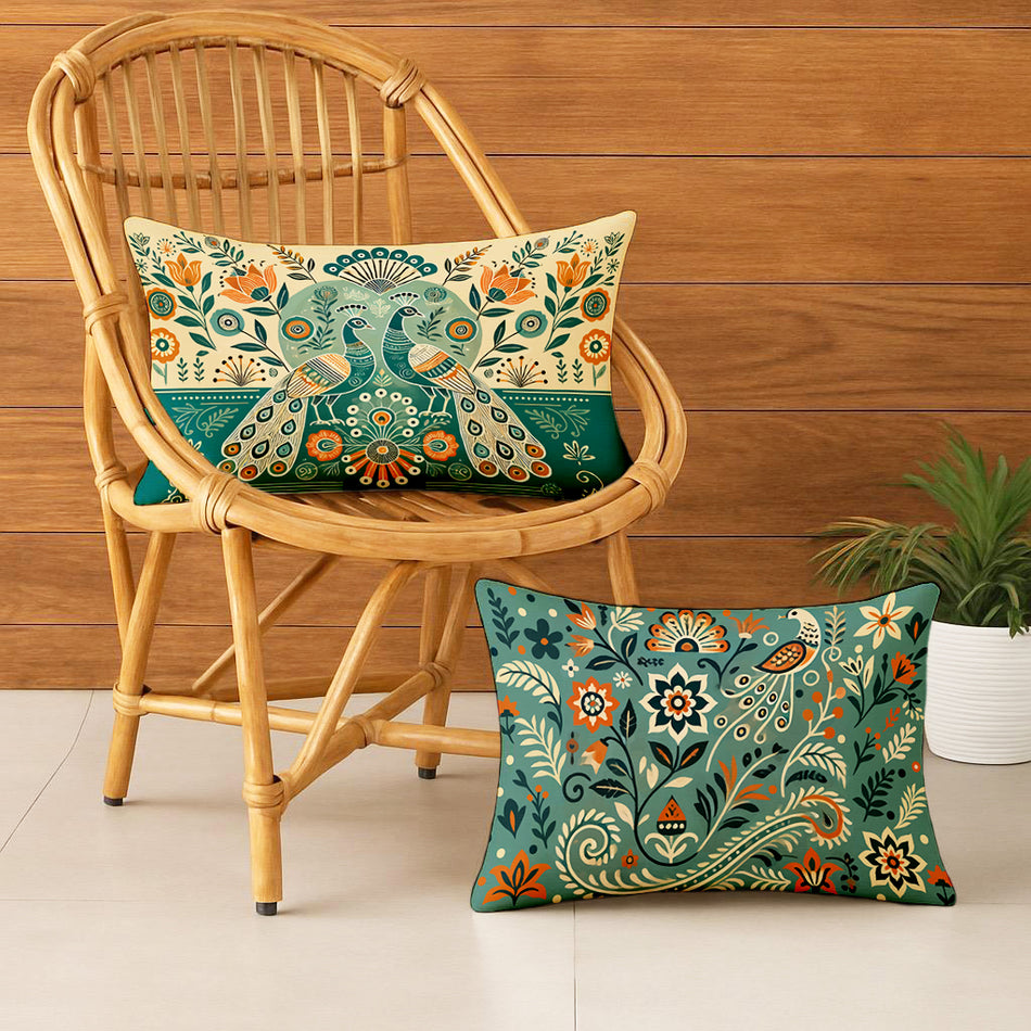 Satin Ethnic Morni Cushion Covers, Living Room & Festive Decor - Set of 2 and 5