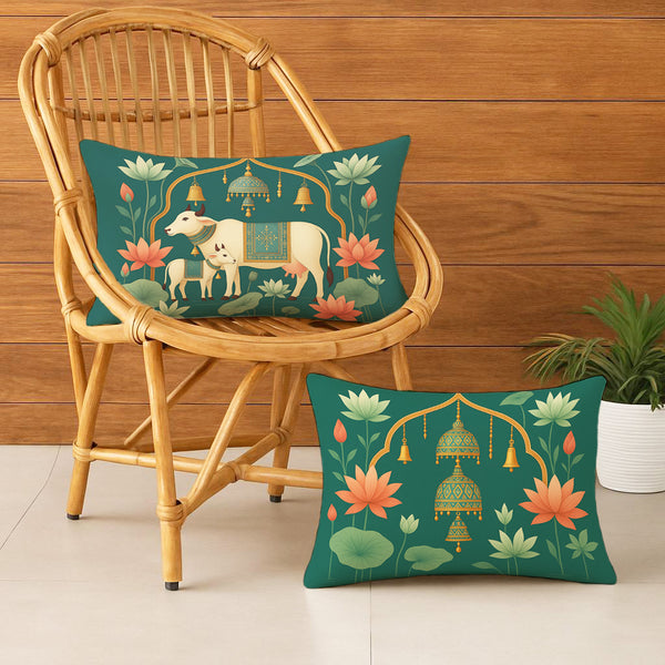 Satin Ethnic Lotus Cushion Covers, Living Room & Festive Decor - Set of 2 and 5