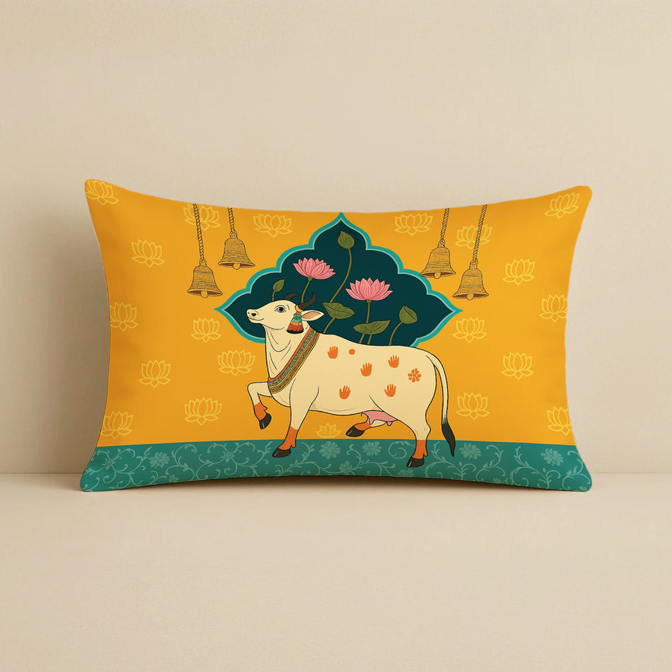 Satin Ethnic Cowbell Cushion Covers, Living Room & Festive Decor - Set of 2 and 5