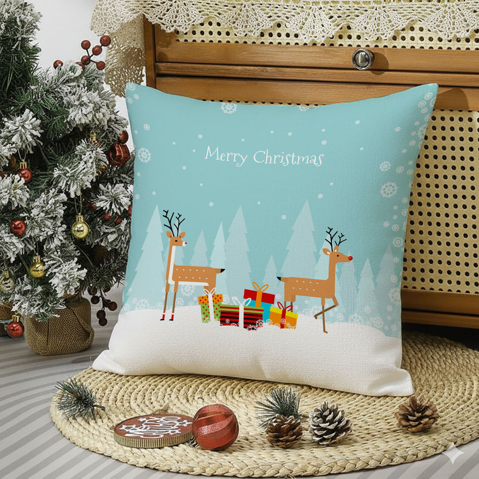 Kids Christmas Cushion Cover with Reindeer - 16x16 Inches