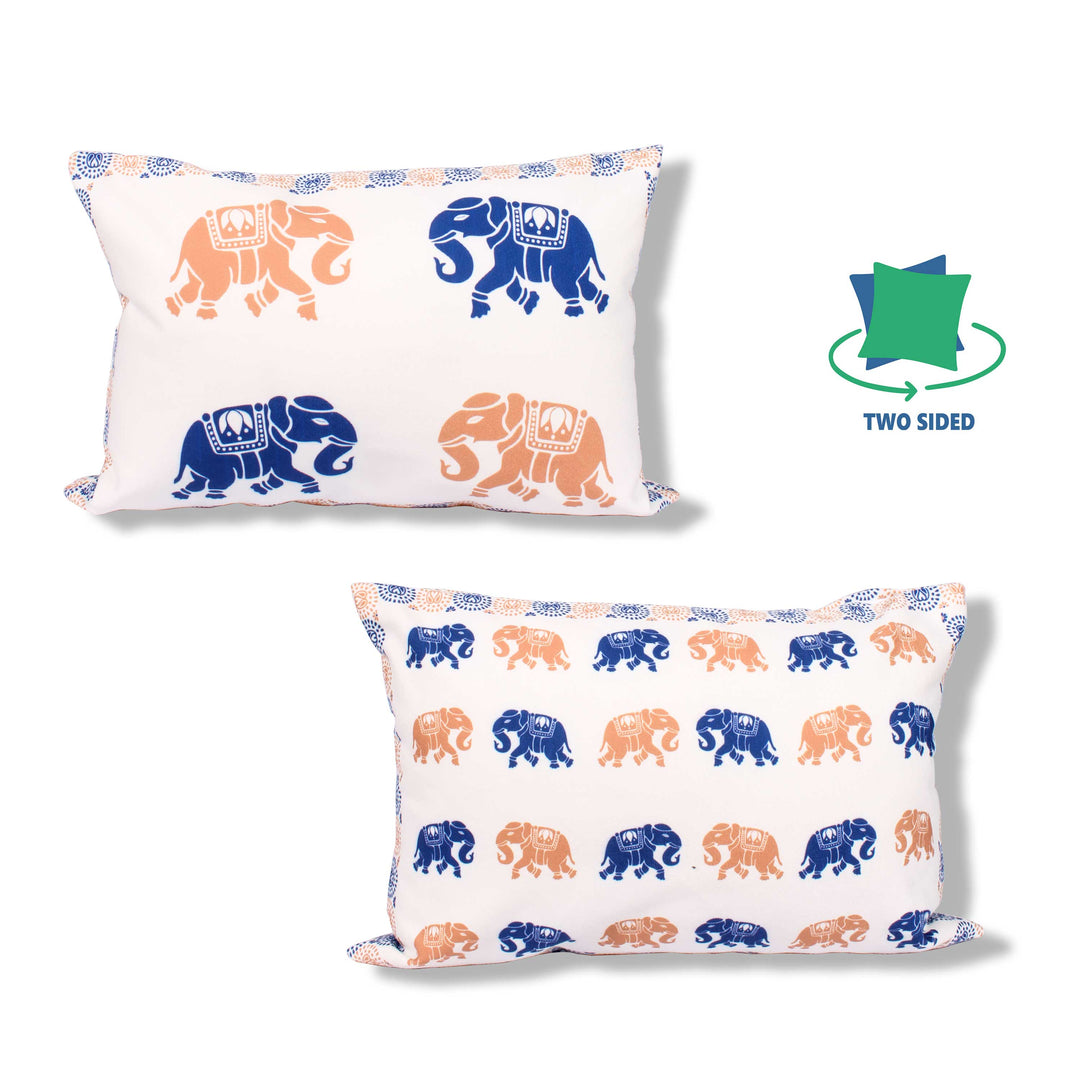 Both Side Block Print Elephant Cushion Cover Set of 2 ( 12 X 18 Inches )