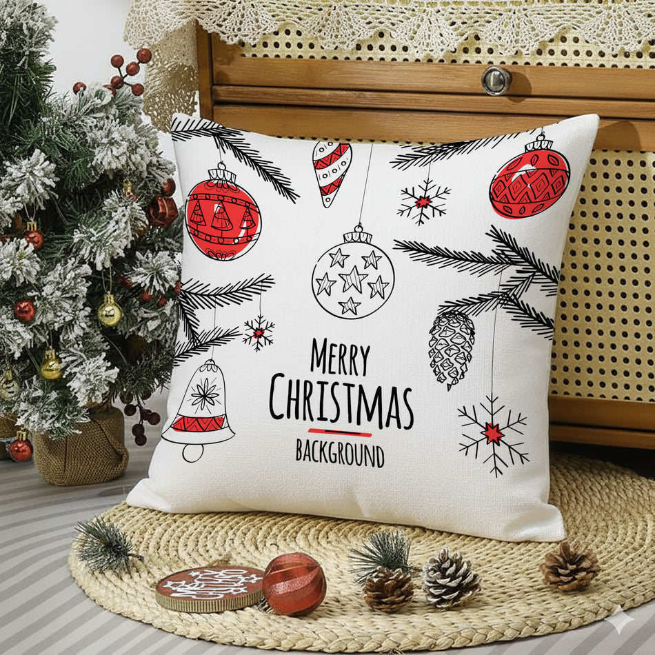 Merry Christmas Ornaments Cushion Cover - 16x16 Inches