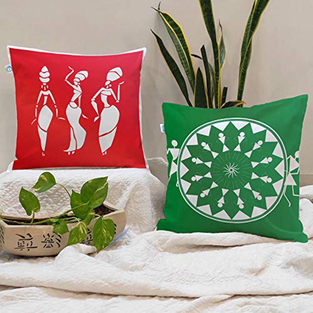 Traditional Printed Cotton Canvas Cushion Cover Set of 2