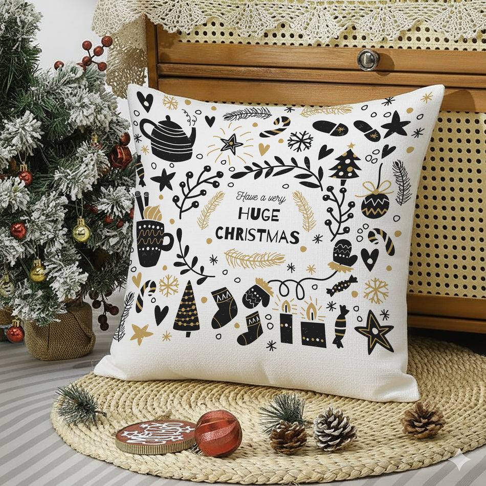 Modern Christmas Doodle Art Cushion Cover - 16x16 Inches