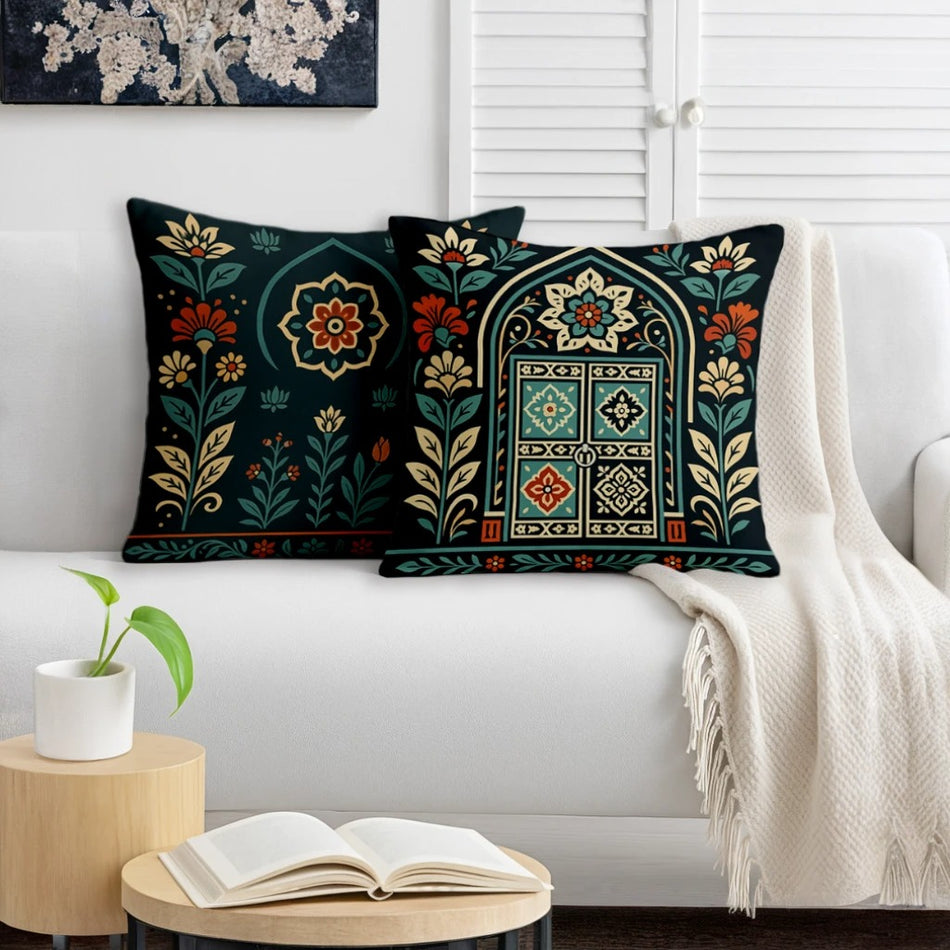 Satin Ethnic Royalarch Cushion Covers, Living Room & Festive Decor - Set of 2 and 5