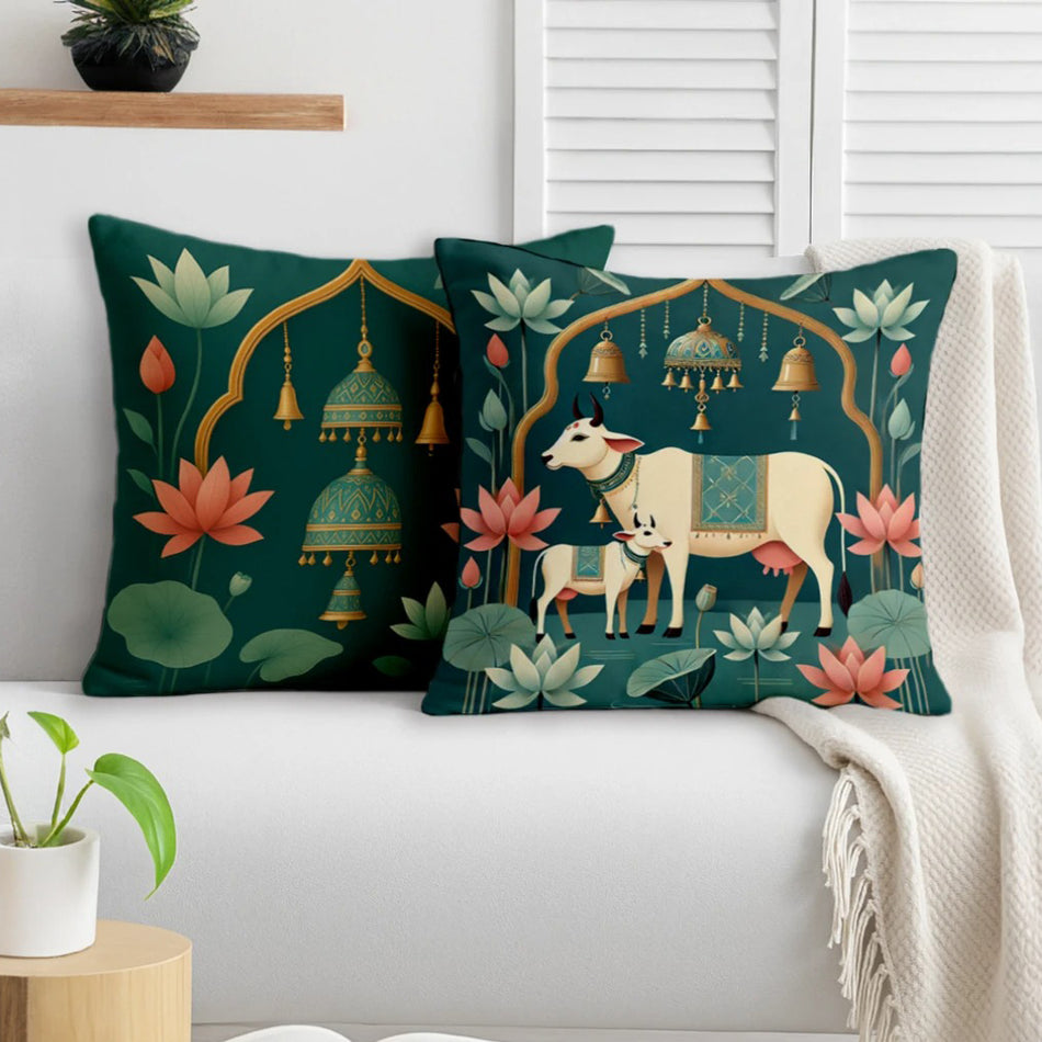 Satin Ethnic Lotus Cushion Covers, Living Room & Festive Decor - Set of 2 and 5