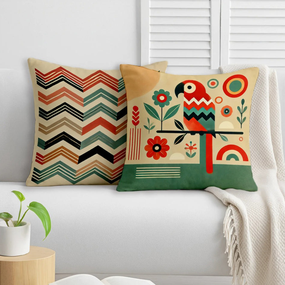 Satin Ethnic Rangila Cushion Covers, Living Room & Festive Decor - Set of 2 and 5