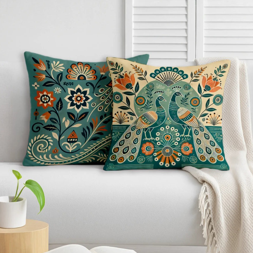 Satin Ethnic Morni Cushion Covers, Living Room & Festive Decor - Set of 2 and 5