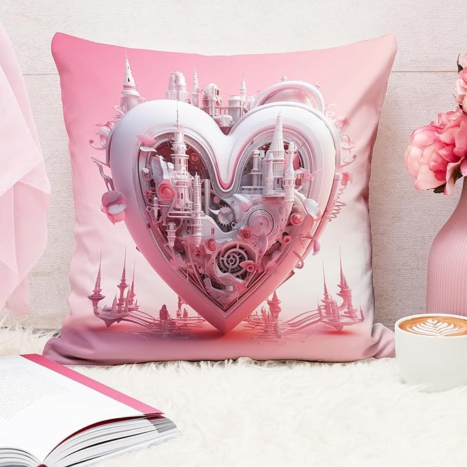 Valentine Heart Castle Cushion Cover (16x16 Inches)
