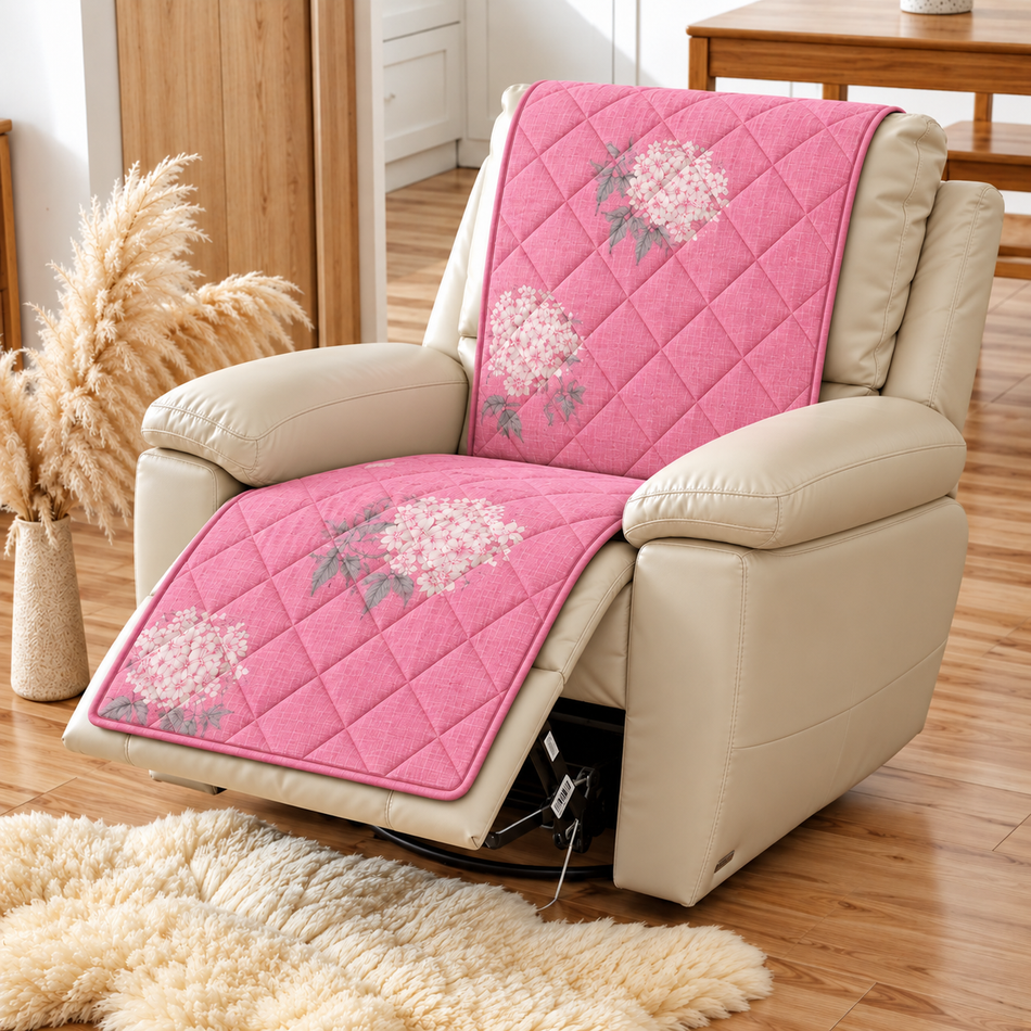 Floral Bouquet Printed Diamond Quilted Recliner Chair Cover for Single Seater Sofa, 70 x 30 Inches – Decorative Furniture Protector with Backrest, Seat & Footrest Coverage