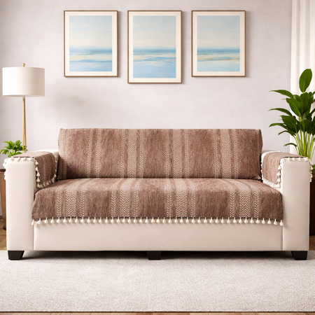 3 Seater Full (70x60 Inch),Beige (Stripe)