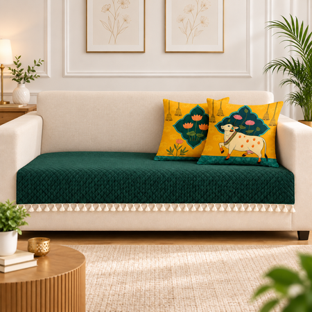 3 Seater + 16x16 Inches (set of 5),Green