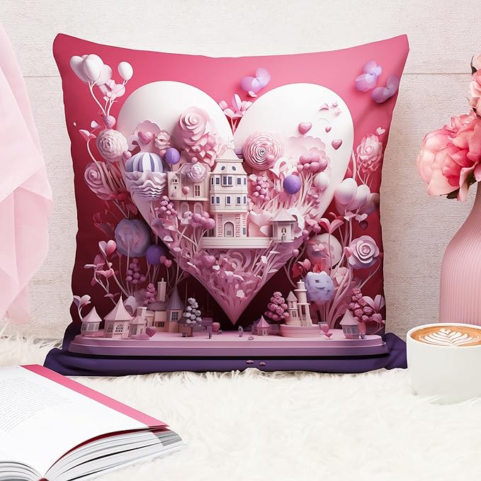 Valentine Dreamland Cushion Cover (16x16 Inches)