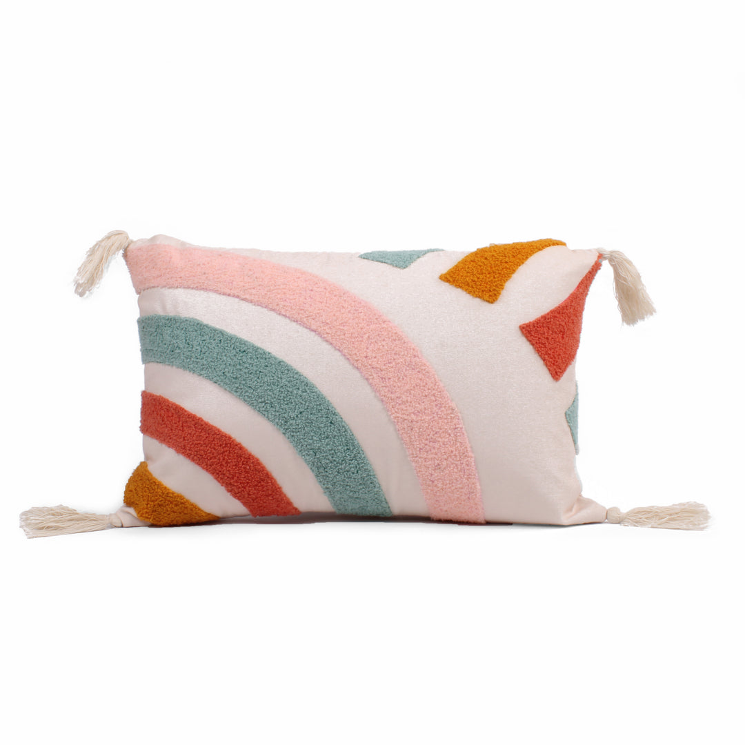 Rainbow Tufted Cushion Cover with Tassel 12 X 18 Inches Pack of 1