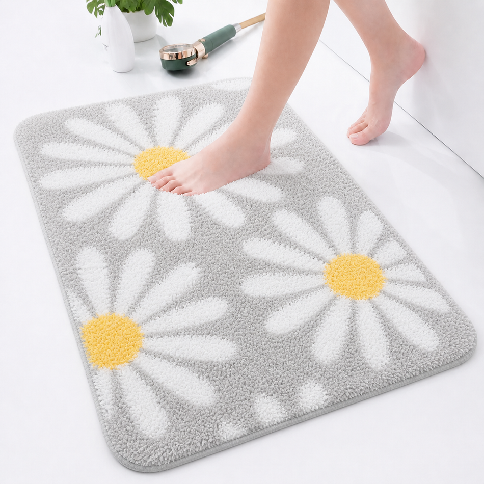Soft Daisy Plush Foot Mat – Highly Absorbent Anti-Skid Floor Mat for Bathroom, Bedroom & Home, 40×60 cm