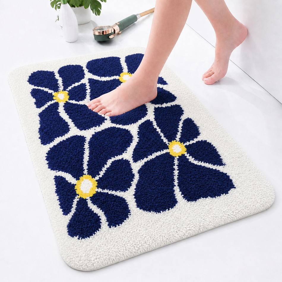 Modern Floral Plush Foot Mat – Soft Absorbent Anti-Skid Floor Mat for Bathroom, Bedroom & Home, 40×60 cm