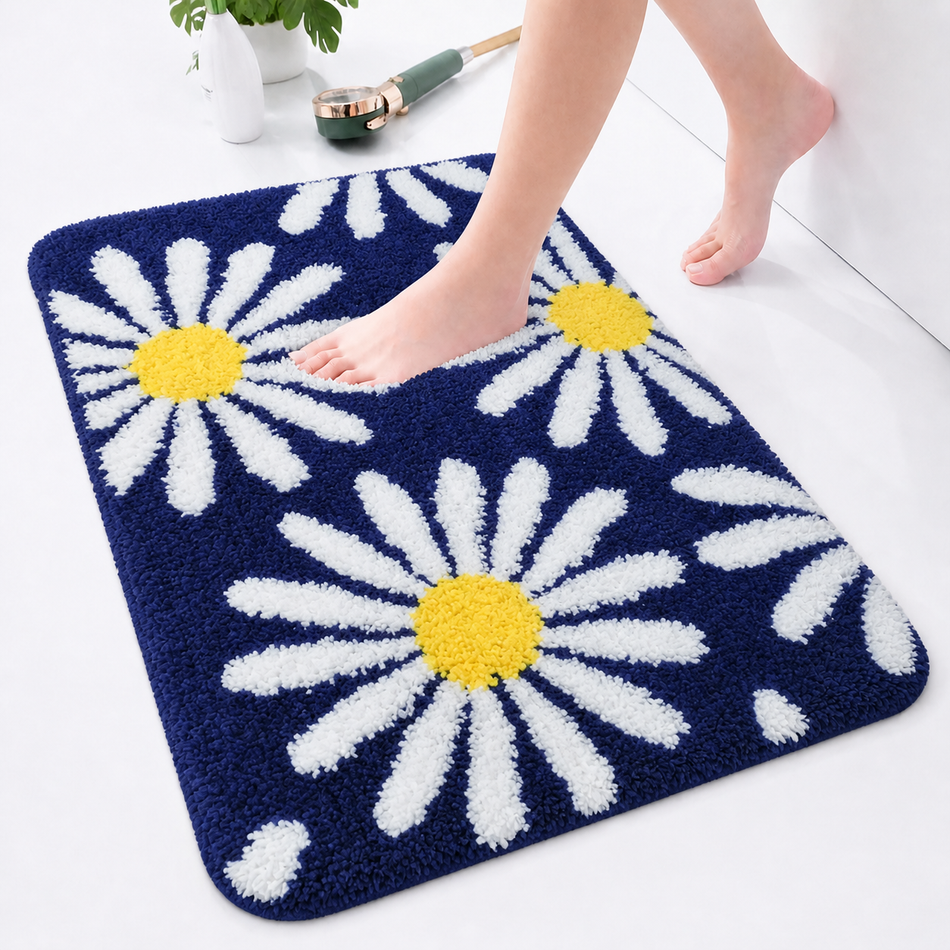 Daisy Bloom Plush Foot Mat – Soft Absorbent Anti-Skid Floor Mat for Bathroom, Bedroom & Home, 40 × 60 cm