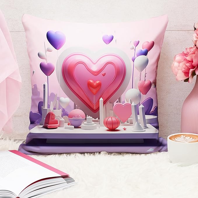 Valentine Pink Love Wonderland Cushion Cover (16x16 Inches)