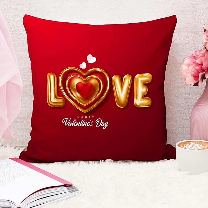 Red Romance Love Cushion Cover (16x16 Inches)