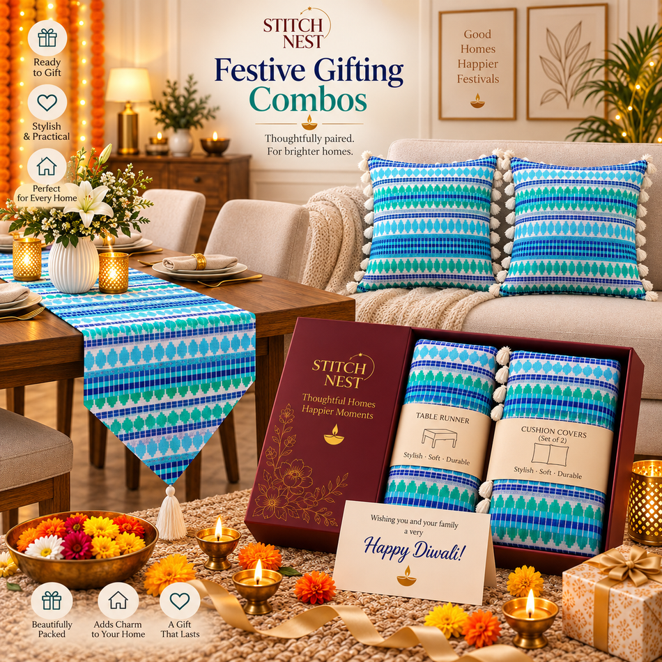 Ocean Weave Festive Home Gifting Collection – Table Runner & Cushion Covers