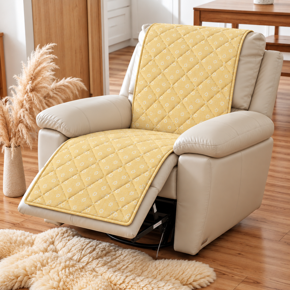 Ditsy Floral Printed Diamond Quilted Recliner Chair Cover for Single Seater Sofa, 70 x 30 Inches – Decorative Furniture Protector with Backrest, Seat & Footrest Coverage