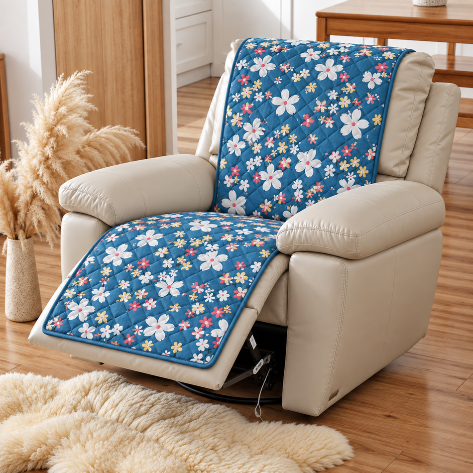 Daisy Floral Printed Diamond Quilted Recliner Chair Cover for Single Seater Sofa, 70 x 30 Inches – Decorative Furniture Protector with Backrest, Seat & Footrest Coverage