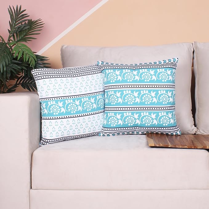 Turquoise Coastal Boho Cushion Cover Set – 18×18 Inches (Pack of 2)