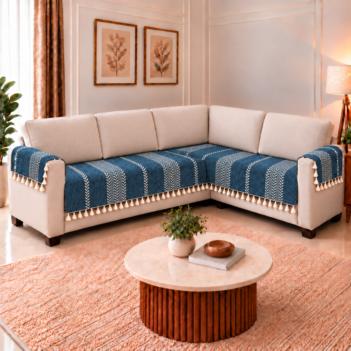 2+3 Sofa Cover with Arm rest Cover,Blue Stripe