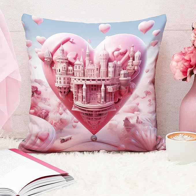 Valentine Dream Castle Cushion Cover (16x16 Inches)