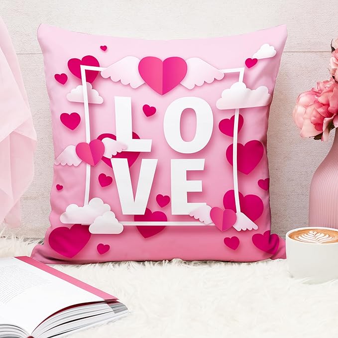 Valentine Love Frame Cushion Cover (16x16 Inches)