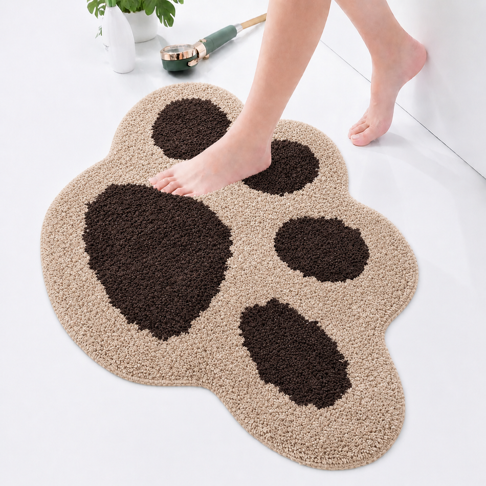 Paw Print Plush Foot Mat – Soft Absorbent Animal Paw-Shaped Floor Mat for Bathroom, Bedroom & Kids’ Room Décor, 40×60 cm