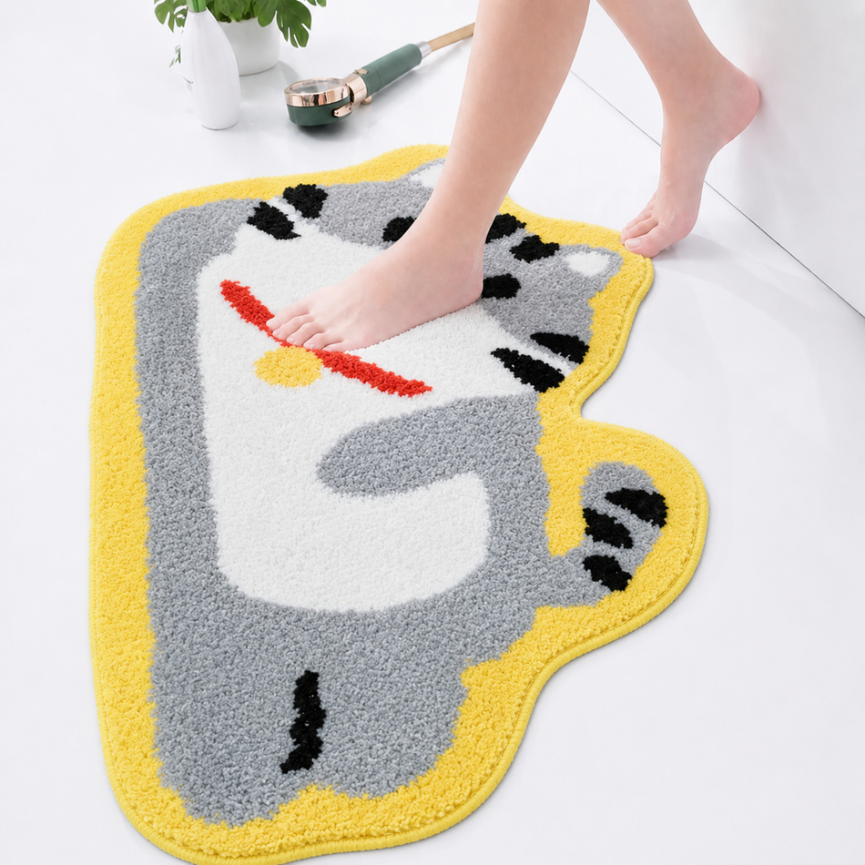 Cute Cat Plush Foot Mat – Soft Absorbent Cartoon Floor Mat for Bathroom, Bedroom & Kids’ Room Décor, 40×60 cm