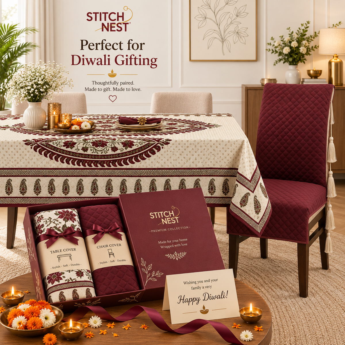 Table Cover (54 x 78 Inches) + 6 Chair Covers,Maroon