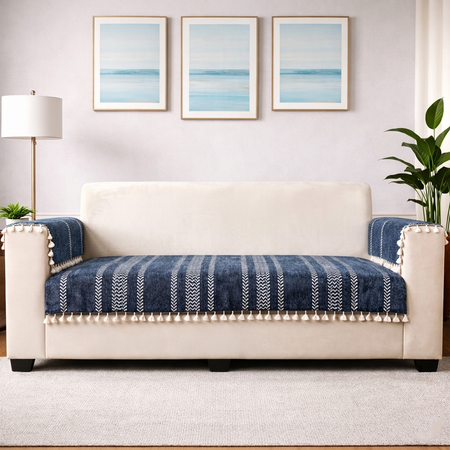 3 Seater Half (70x30 Inch),Blue (Stripe)