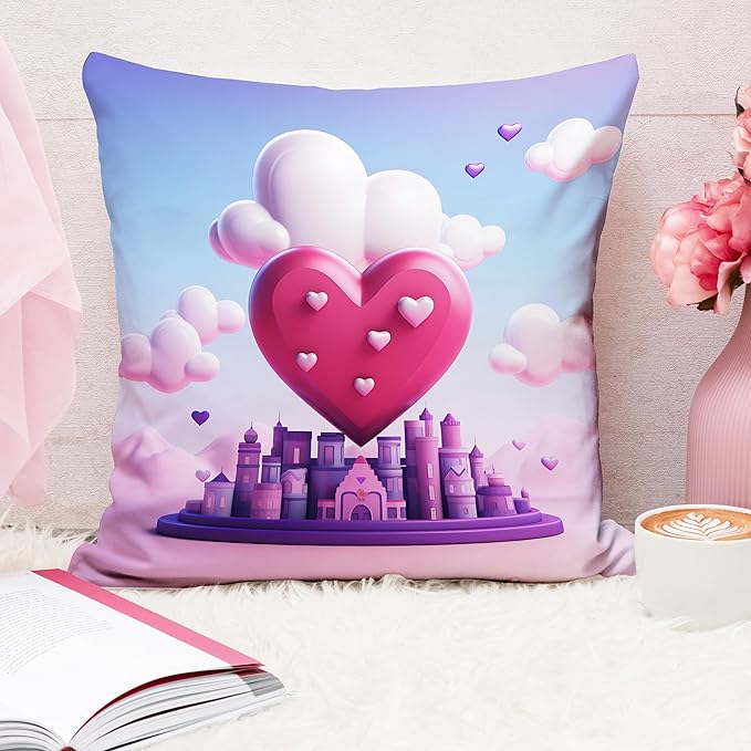 Valentine Love Castle Fantasy Cushion Cover (16x16 Inches)