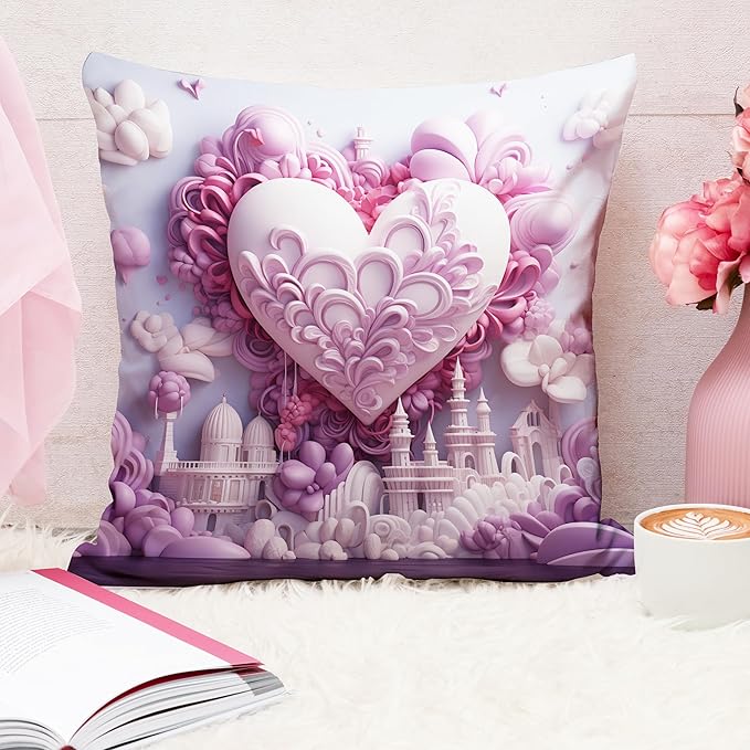 Valentine Heart Fantasy Cushion Cover (16x16 Inches)