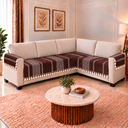 2+3 Sofa Cover with Arm rest Cover,Brown Stripe