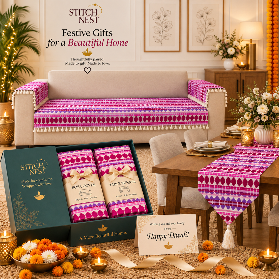 Berry Bliss Gift Set – Sofa Cover & Table Runner