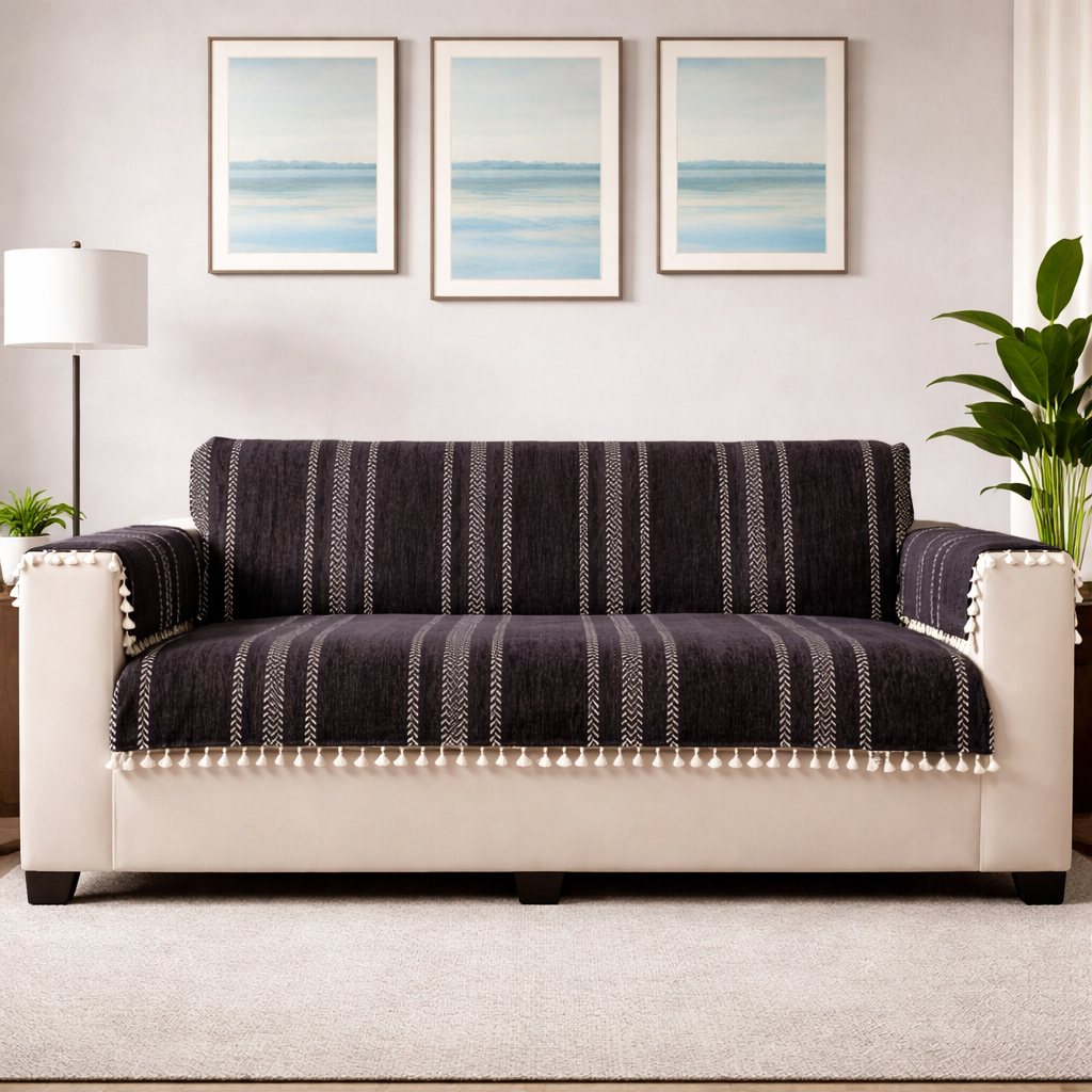 3 Seater Full (70x60 Inch),Black (Stripe)
