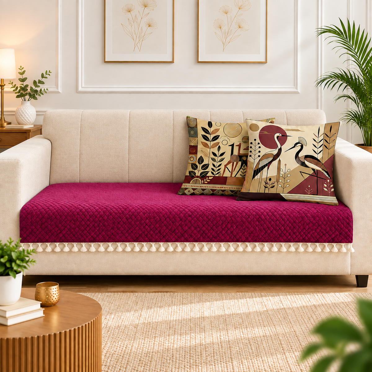 3 Seater + 16x16 Inches (set of 5),Maroon