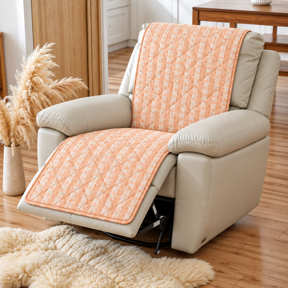 Houndstooth Printed Diamond Quilted Recliner Chair Cover for Single Seater Sofa, 70 x 30 Inches – Decorative Furniture Protector with Backrest, Seat & Footrest Coverage
