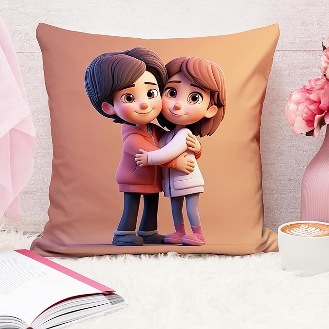 Valentine Romantic Couple Hug Cushion Cover (16x16 Inches)