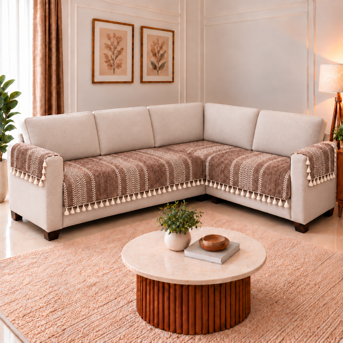 2+3 Sofa Cover with Arm rest Cover,Beige Stripe