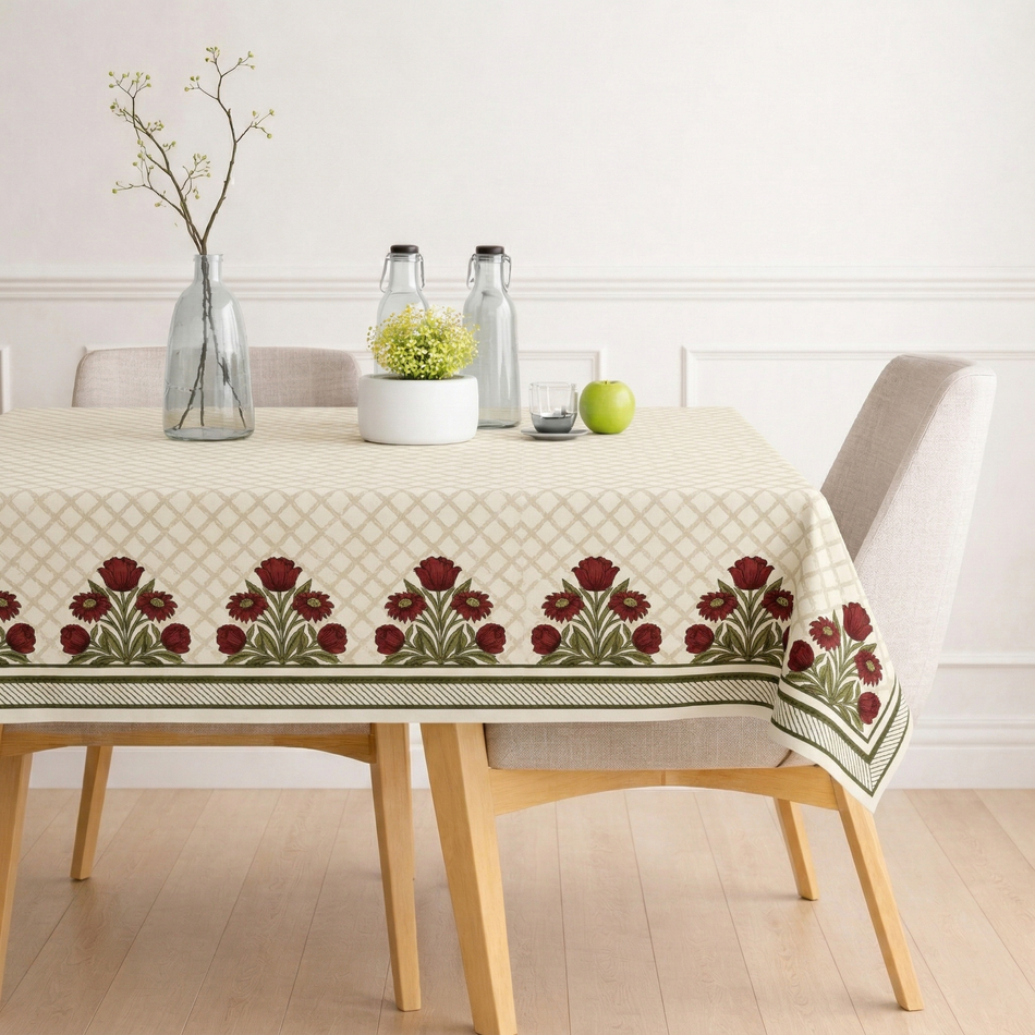 Gulbahar Tavola Luxe Series Dining Table Cover | 54x78 Inches (Fits 4–6 Seater) & 60x90 (Fits 6–8 Seater) Inches  Rectangular Dining Tables | Premium Washable & Colour-Fast Fabric